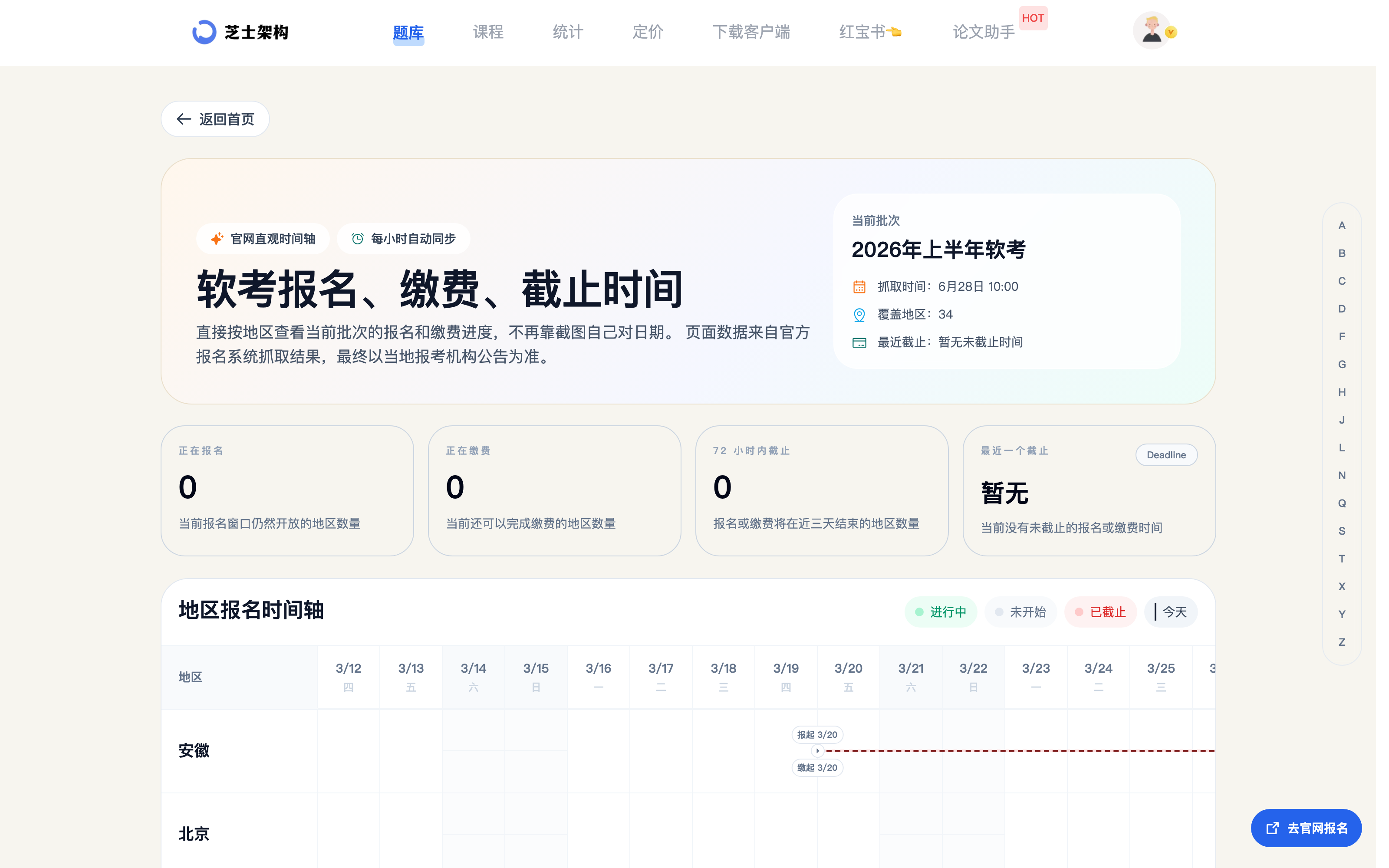 芝士架构软考报名提醒页面